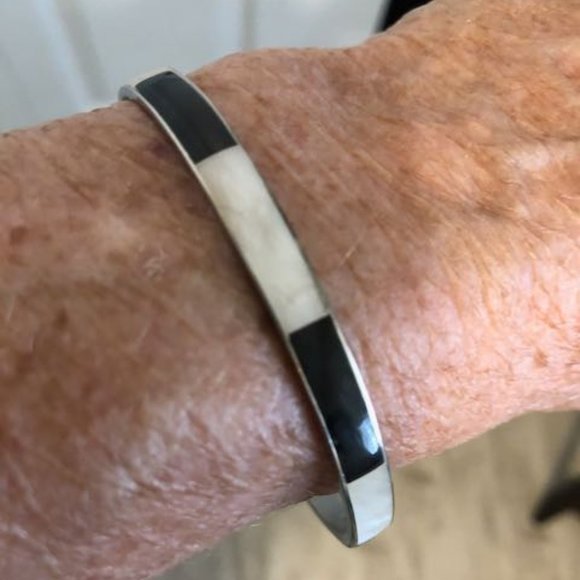 Jewelry - Onyx and Mother-of-Pearl Silver-tone Bangle